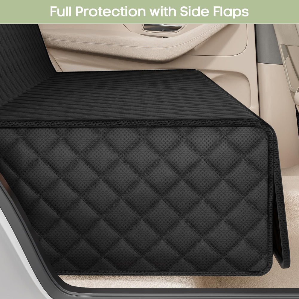 Smatto Back Seat Cover for Dogs shown with its surface being wiped clean.