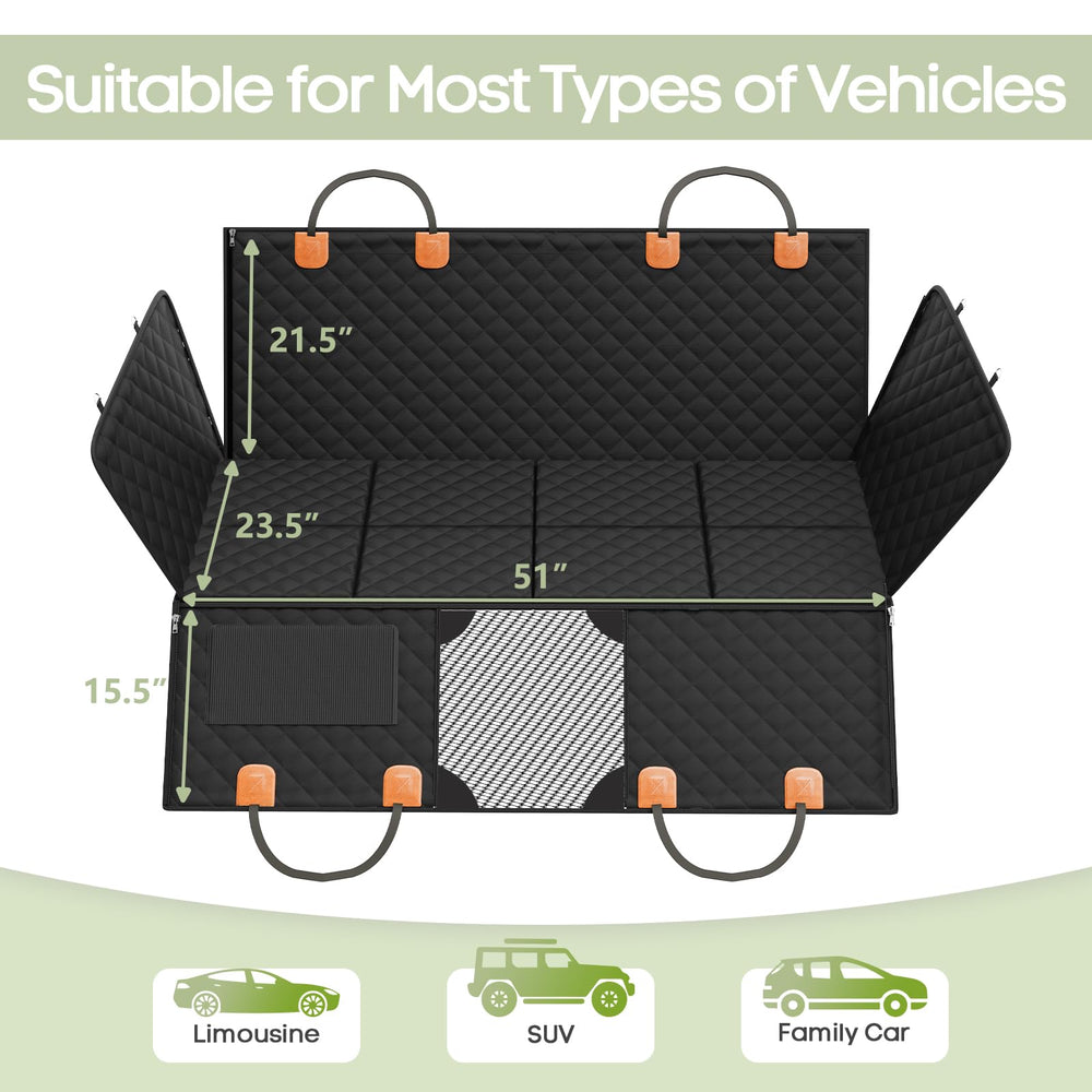 Sm satto Dog Car Seat Cover showing adjustable straps that hold the side flaps upright.
