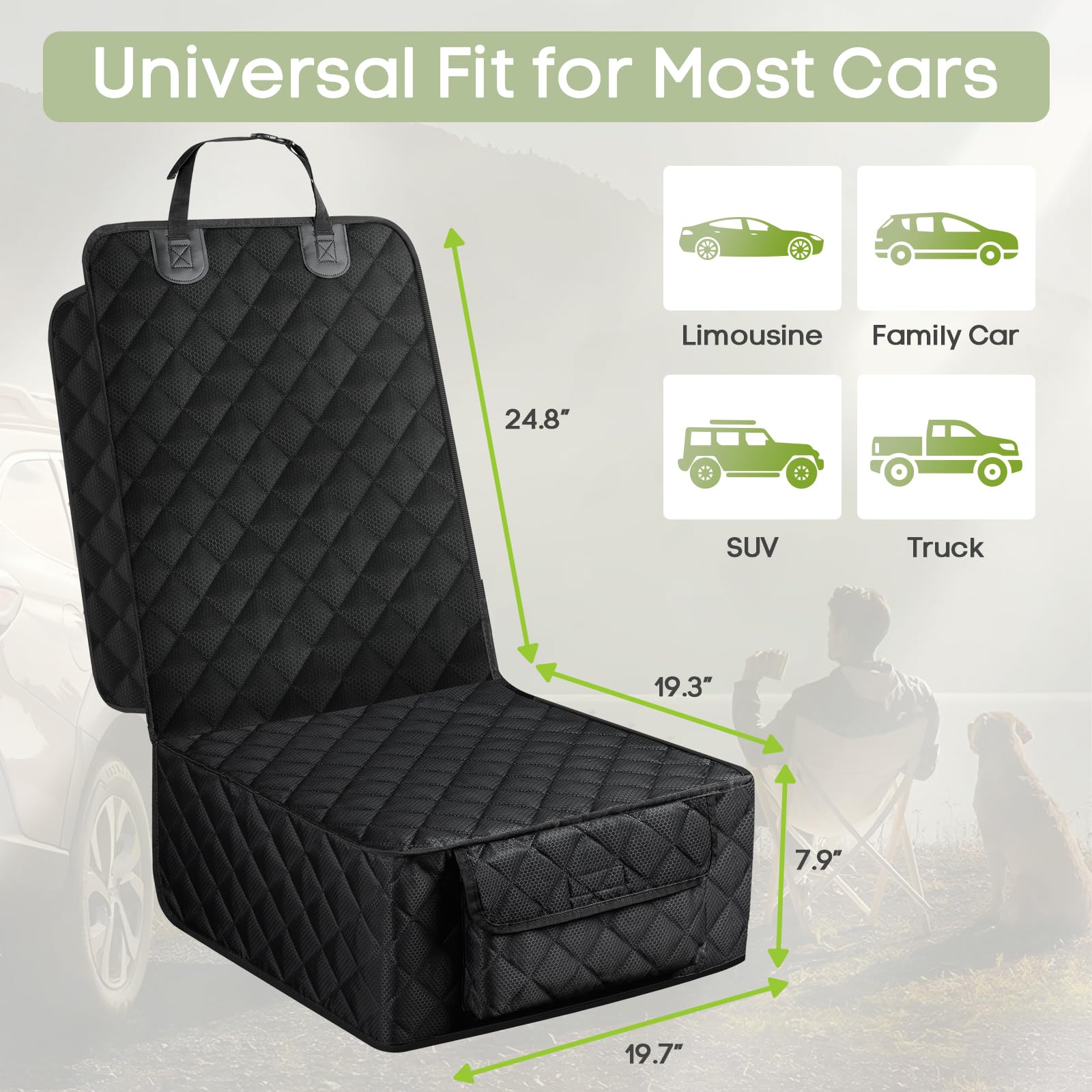 Smatto front seat cover for dogs showing its wrap-around side flaps.