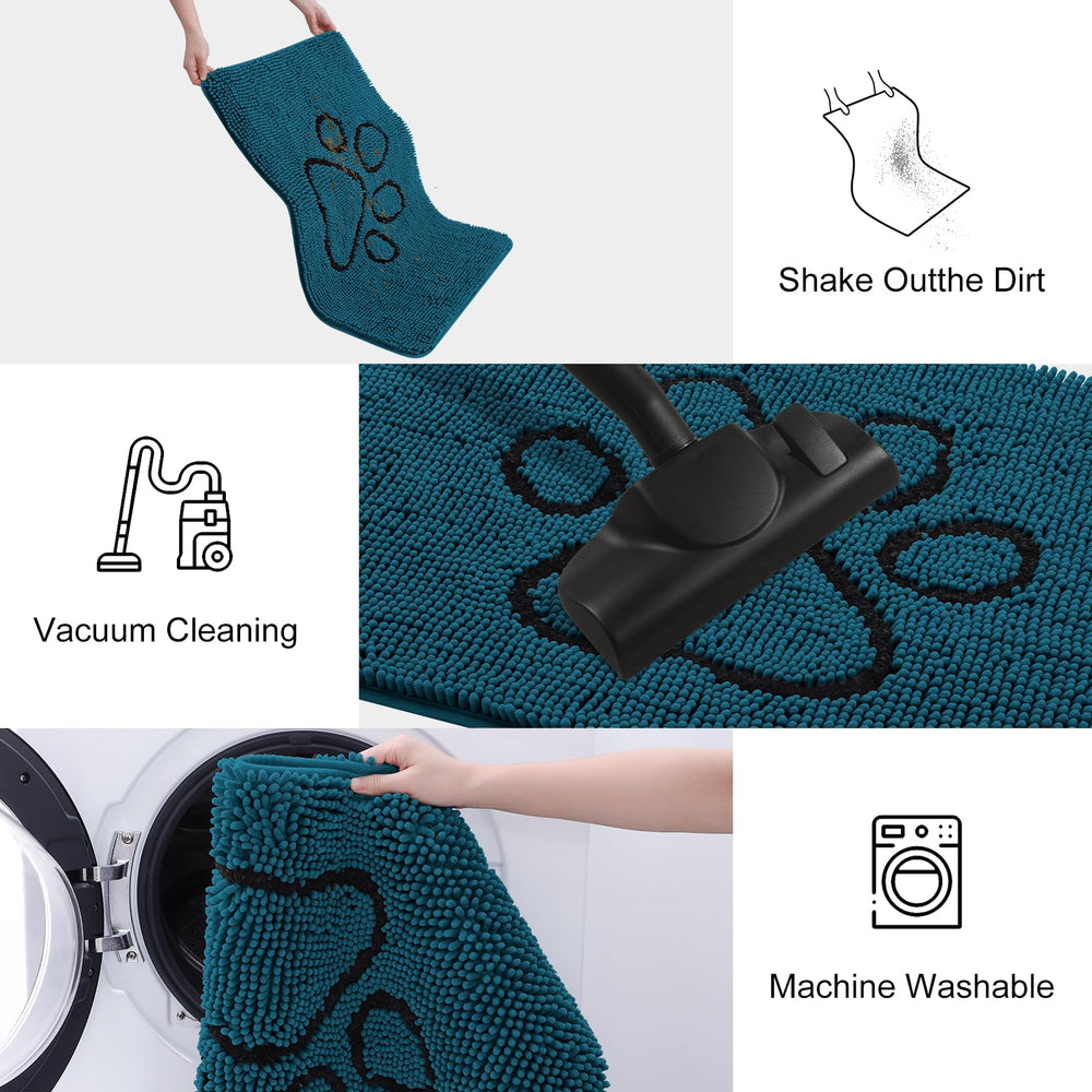 Smiry dog door mat surface shown for absorbing moisture.