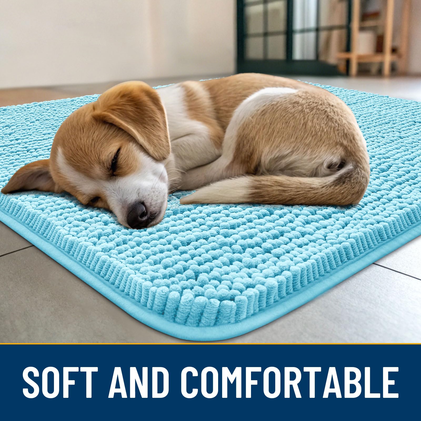 Smiry dog door mat close-up showing the soft chenille pile.
