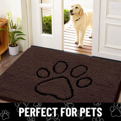 Smiry dog door mat shown collecting moisture and debris at the entrance.