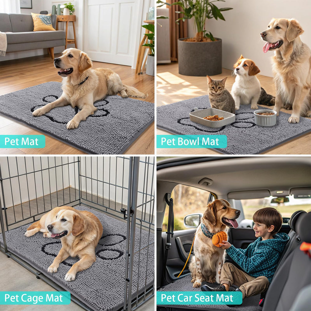 Smiry dog door mat shown during a check for loose fibers and wear.