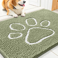 Smiry dog door mat shown from the front to display its overall chenille surface.