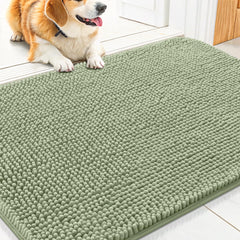 Smiry dog door mat shown from the front to show its overall chenille surface.