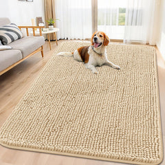 Smiry dog door mat shown from the front, displaying its chenille surface.
