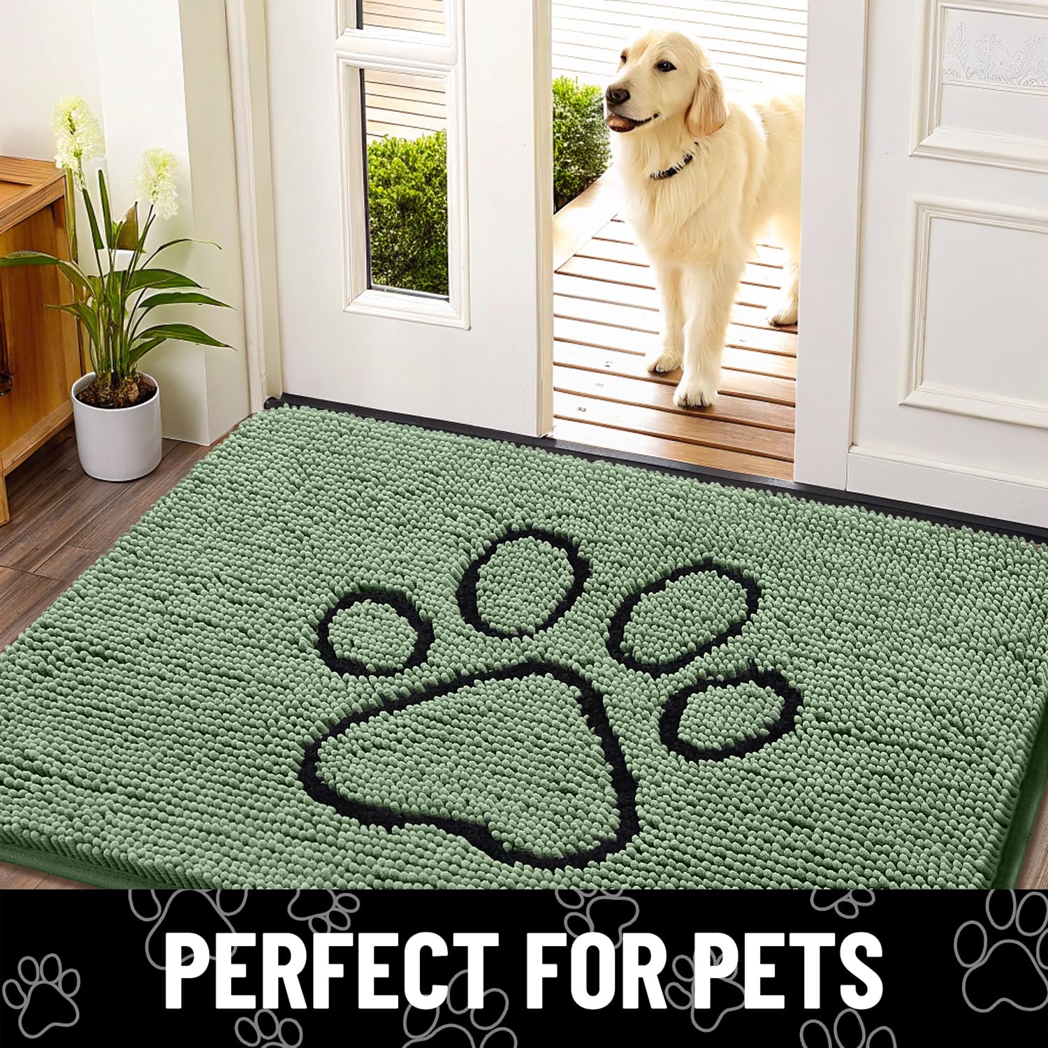 Smiry dog door mat shown absorbing moisture from shoes or paws.