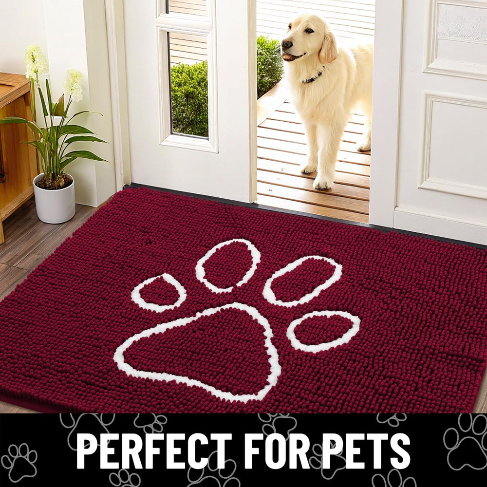 Smiry dog door mat shown as a landing spot for paws after coming indoors.