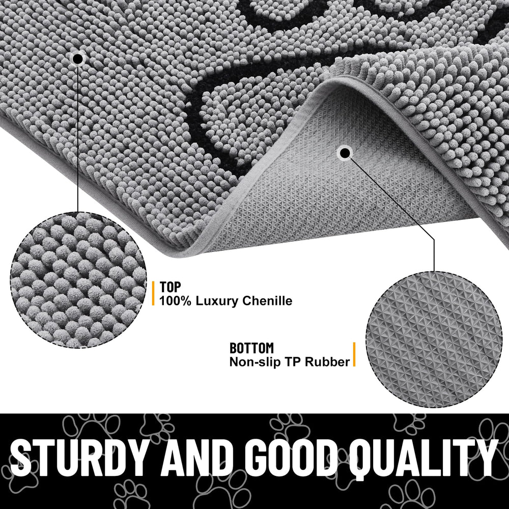 Smiry dog door mat turned over to show its textured rubber backing.