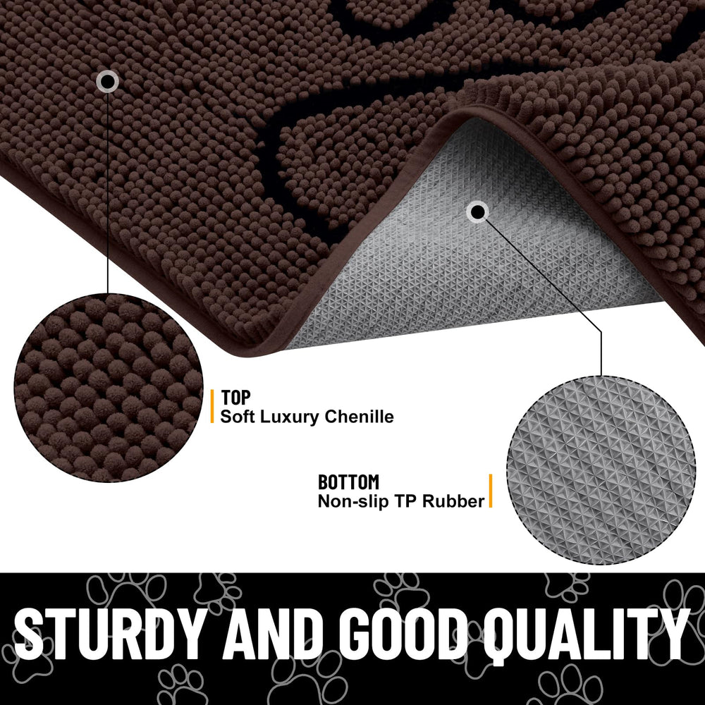 Smiry dog door mat turned over to show its textured rubber backing.