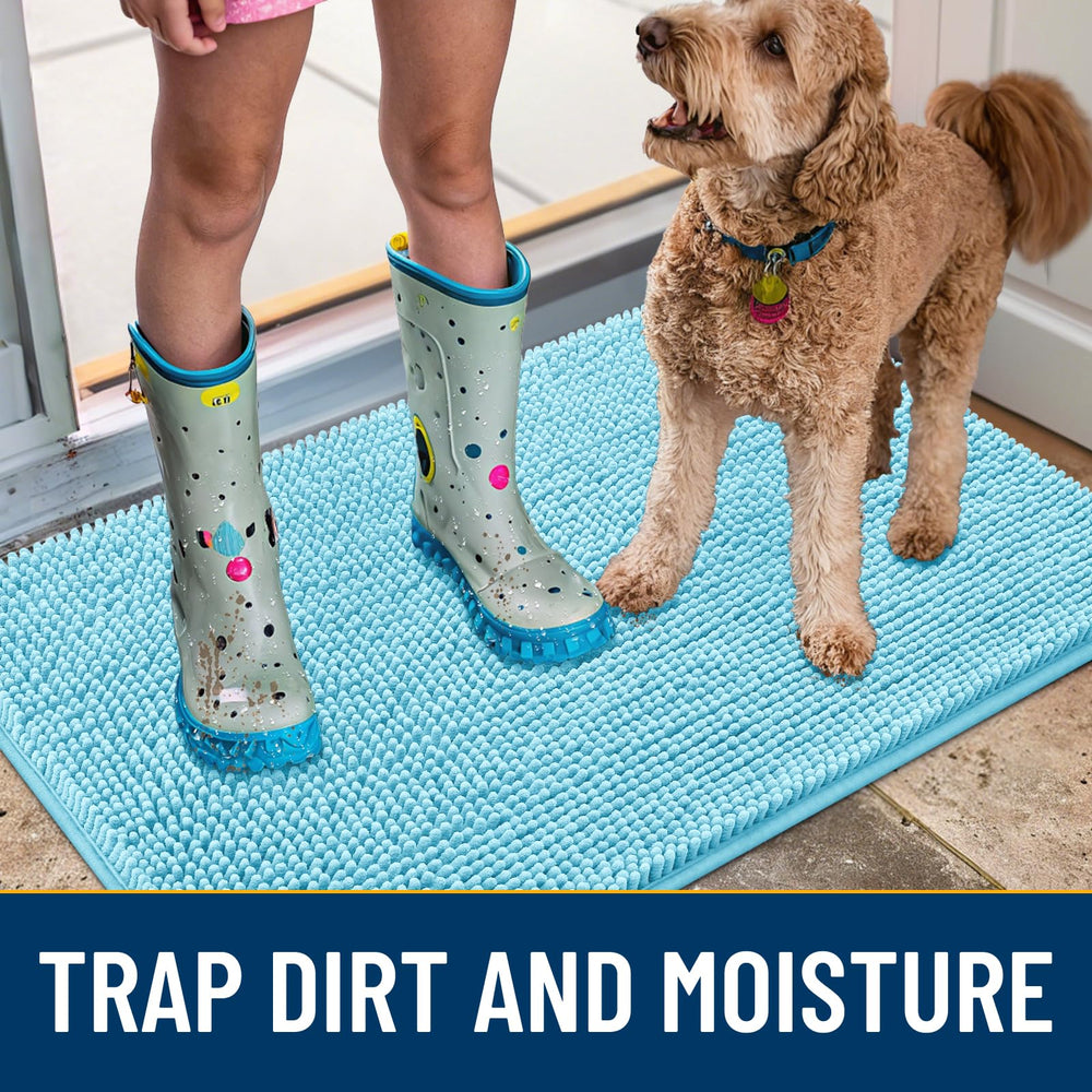Smiry dog door mat turned over to show its rubber backing.