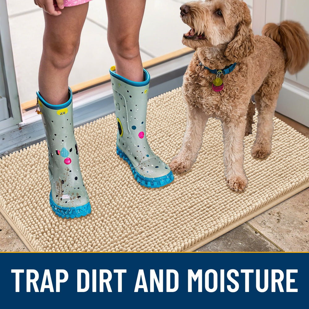 Smiry dog door mat turned over to show its rubber backing.
