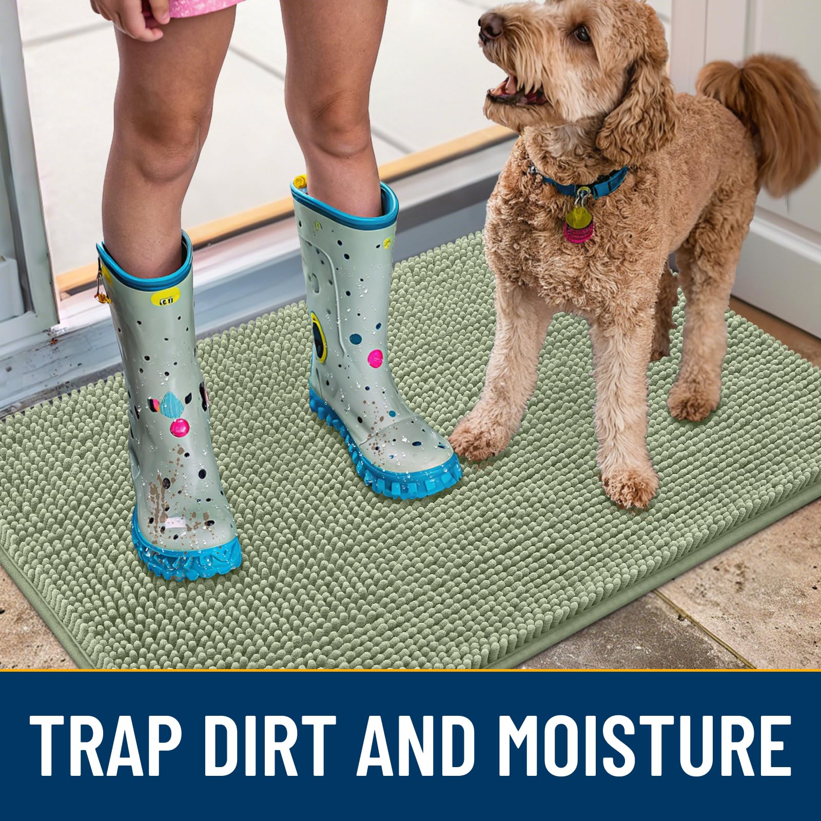 Smiry dog door mat detail showing its rubber backing.