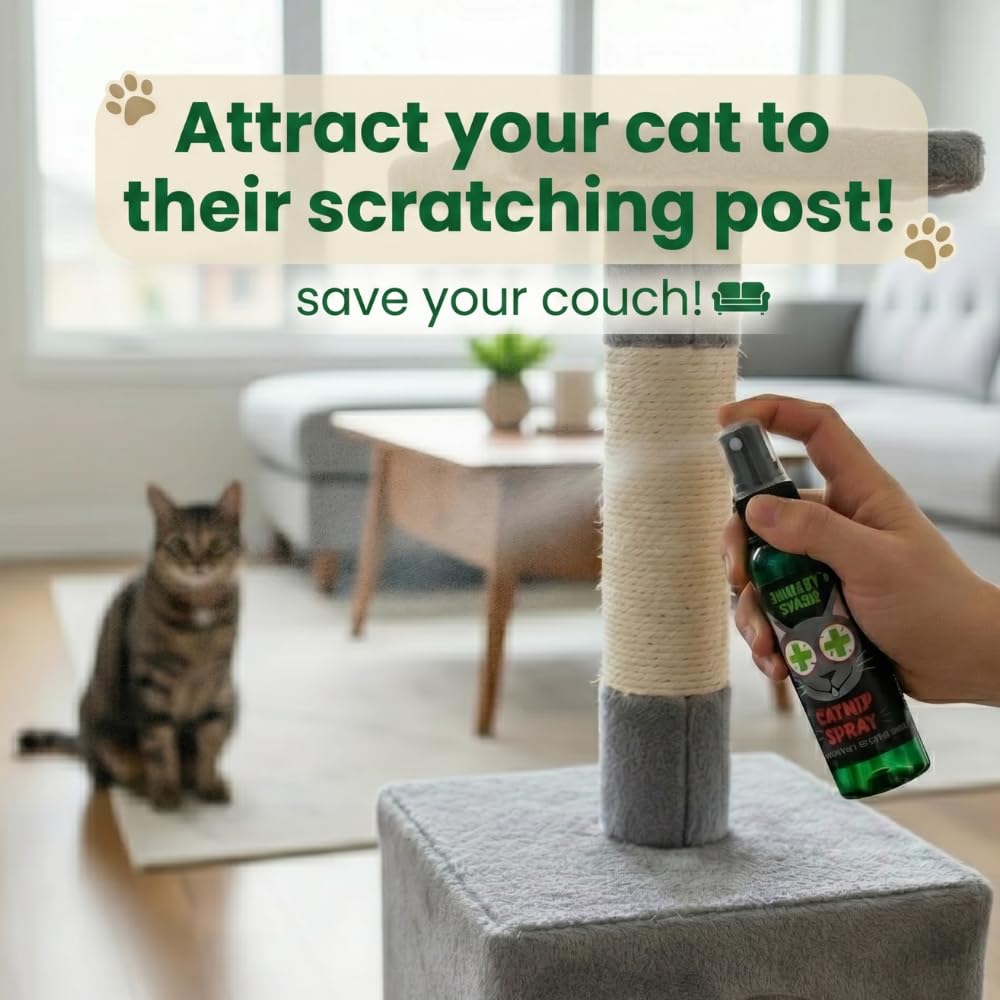 Smokey's Stash dried catnip sprinkled on a scratching post.