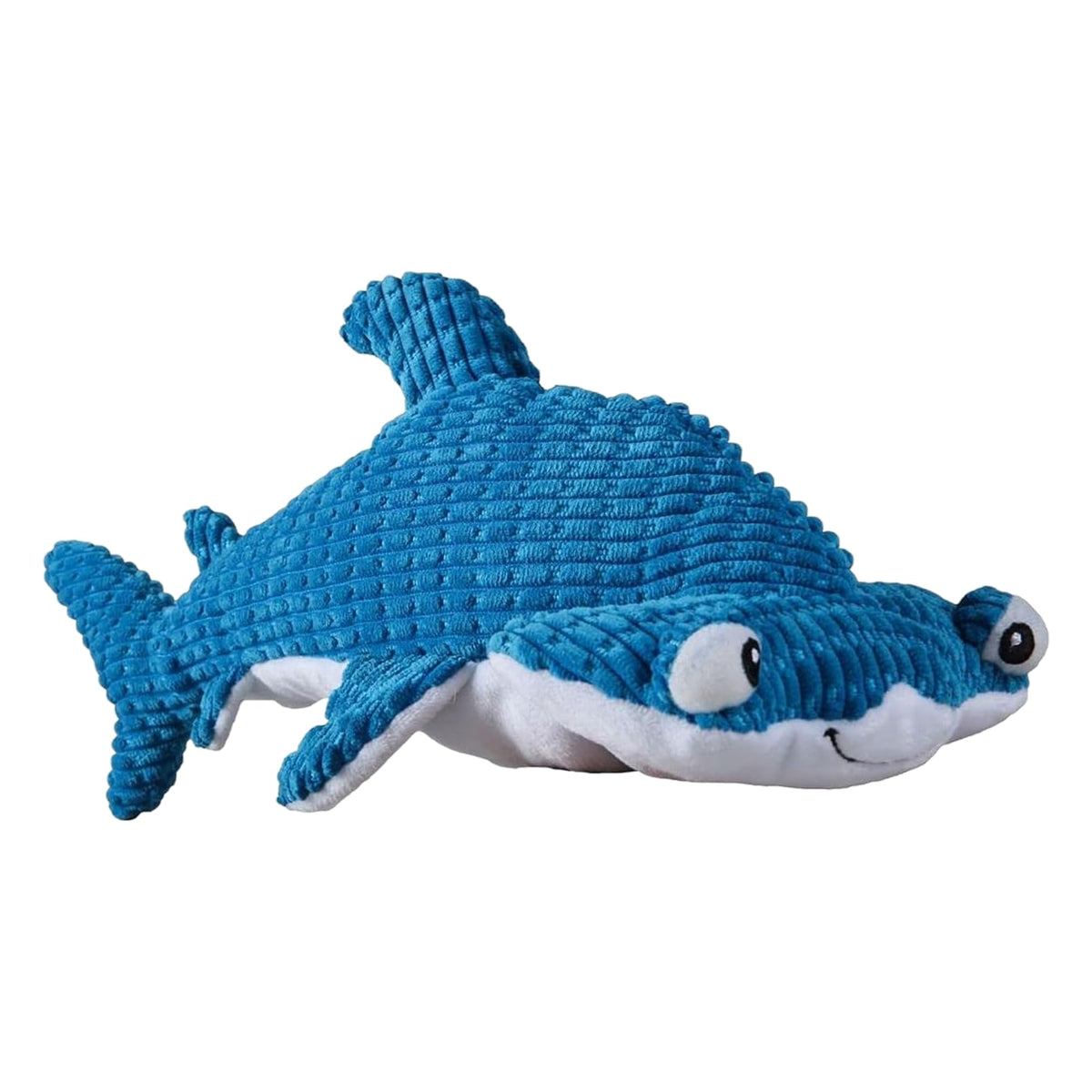 Snuggle Puppy Tender-Tuffs plush hammerhead shark dog toy shown from the front.