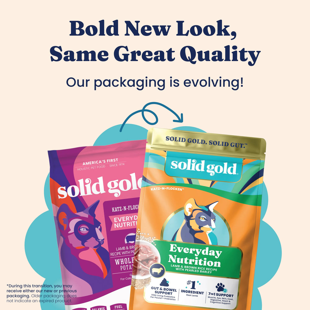 Solid Gold Indoor Lamb Dry Cat Food with its lamb recipe focus.
