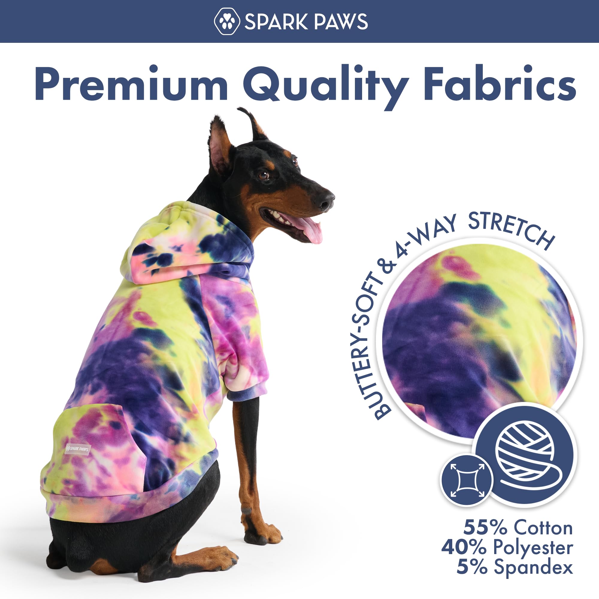 Spark Paws dog hoodie fabric shown close up to display its stretch shell.