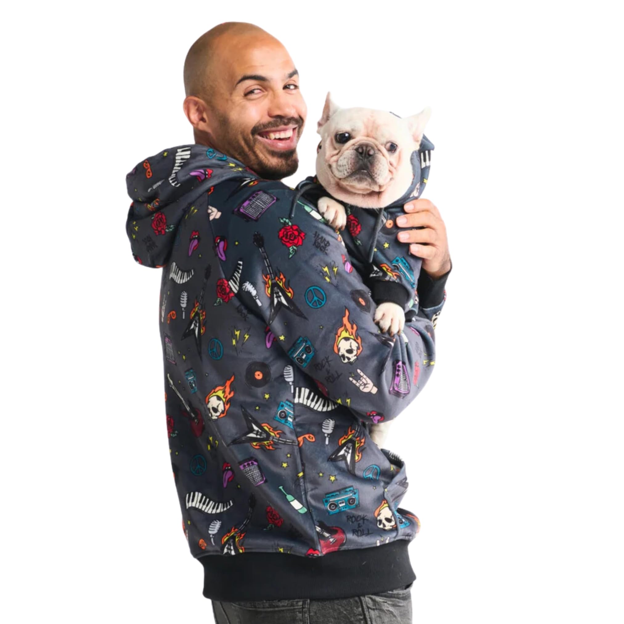 Spark Paws dog hoodie worn by a dog.