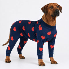 Spark Paws dog pajamas shown from the front with long sleeves and full legs.