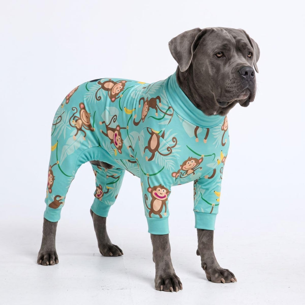 Spark Paws dog pajamas shown from the front with full-body coverage.