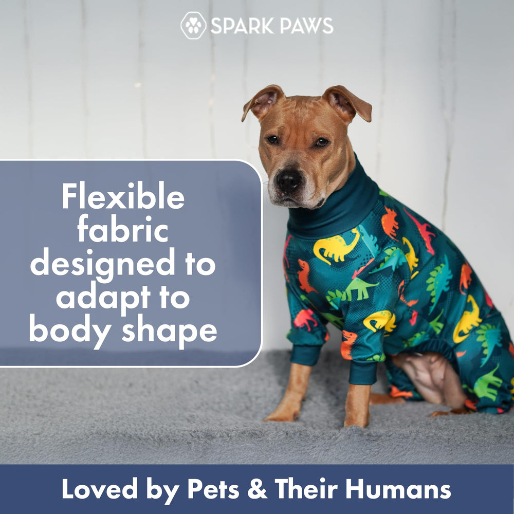 Spark Paws dog pajamas featuring one of the collection’s everyday or festive prints.