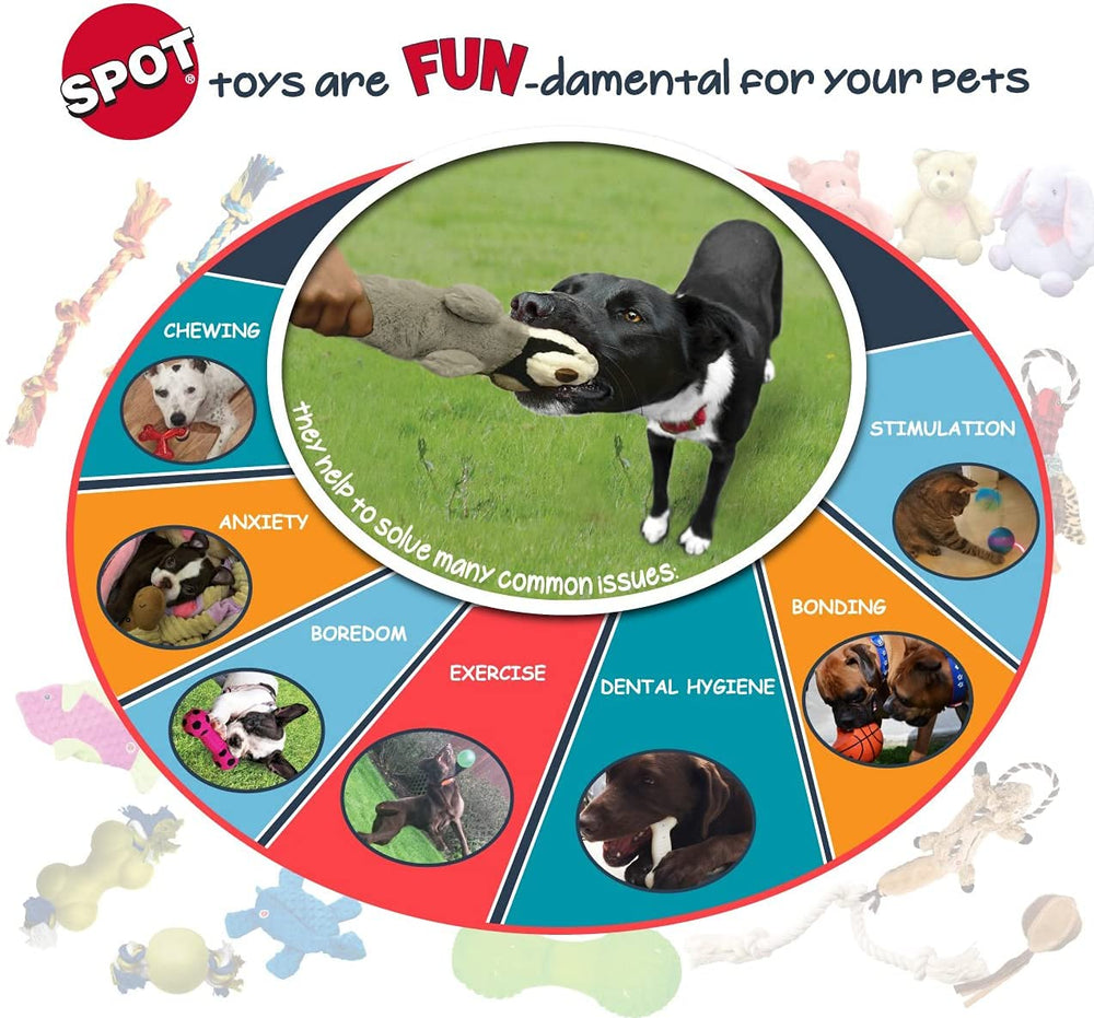 SPOT Plush Soccer Ball Dog Toy shown in an indoor fetch setting.