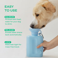 Springland Pets dog water bottle returning unused water from the bowl.