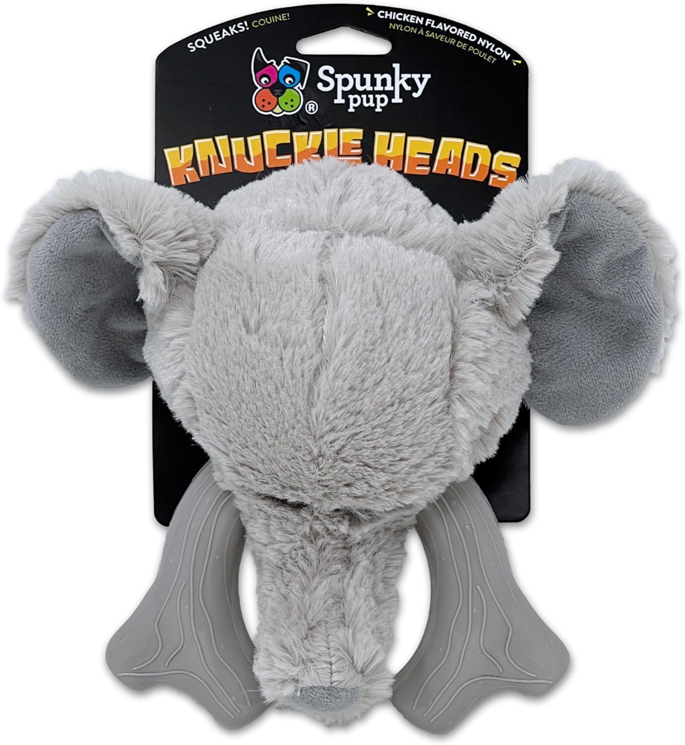 Spunky Pup Knucklehead dog toy shown in its elephant shape from the front.