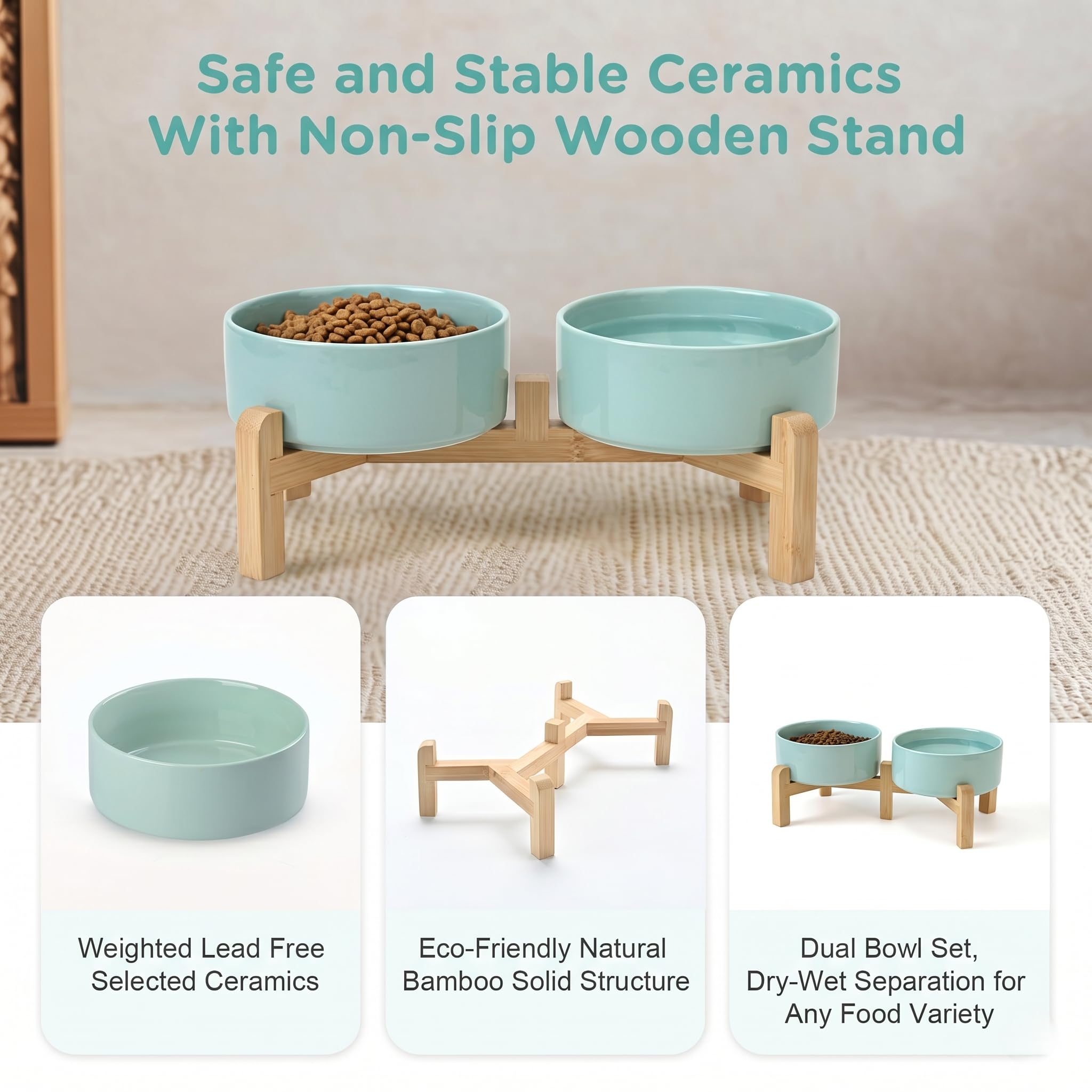 SPUNKYJUNKY elevated dog bowls in the Light Green finish.