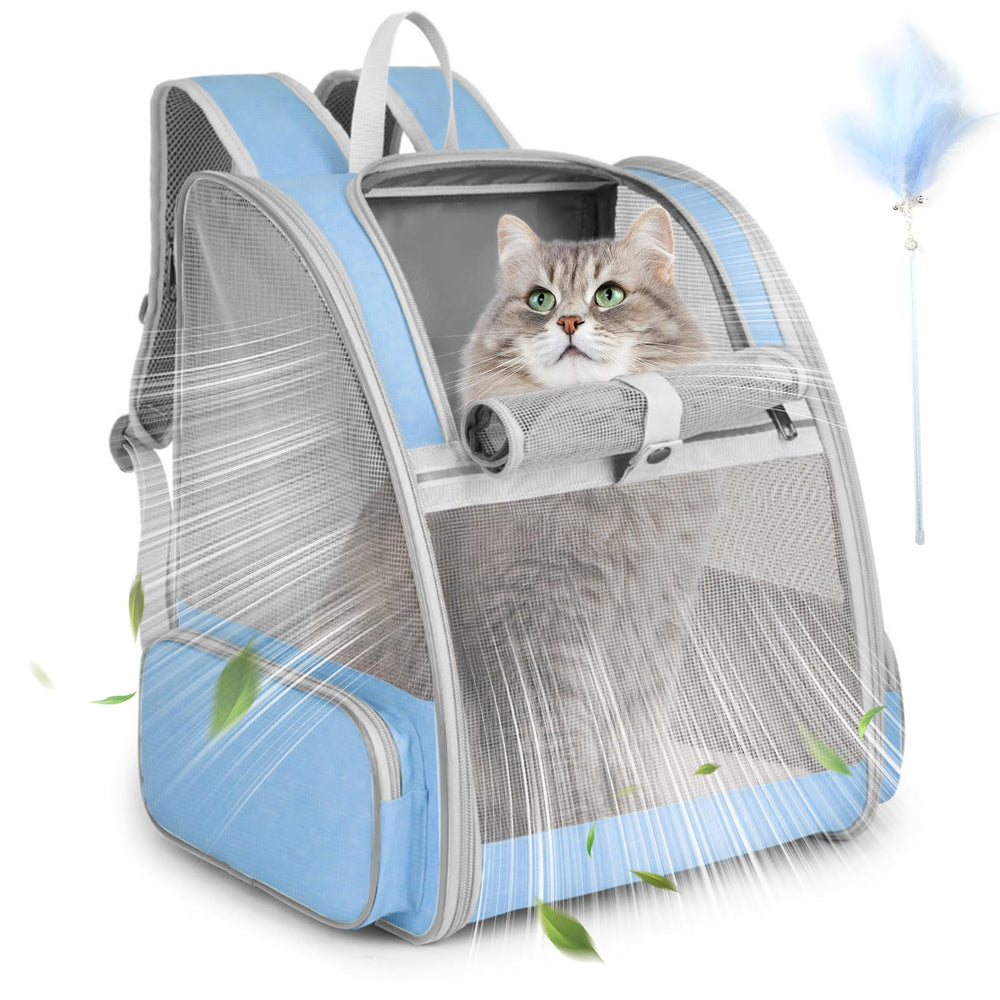 SSAWcasa cat backpack carrier shown from the front in blue.