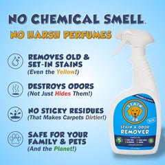 STAIN FU Pet Stain & Odor Remover shown for carpet stain cleanup.