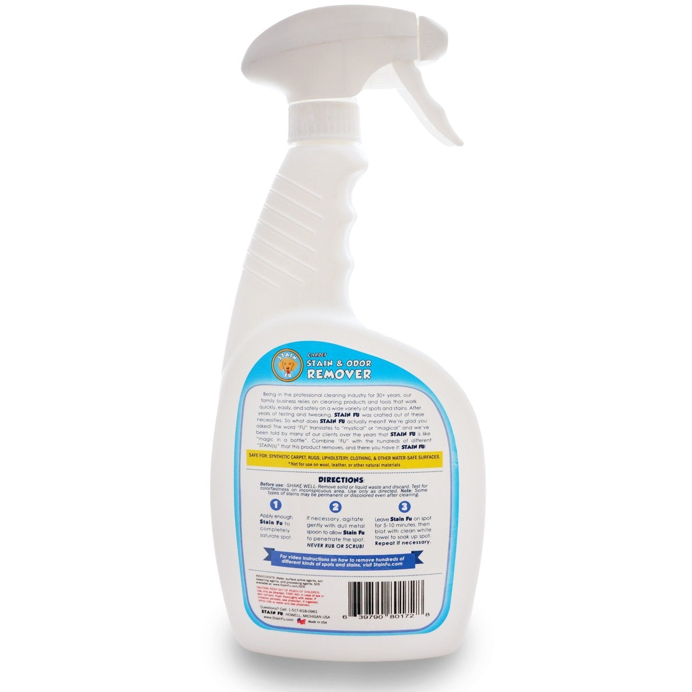STAIN FU Pet Stain & Odor Remover spray bottle shown from an alternate angle.