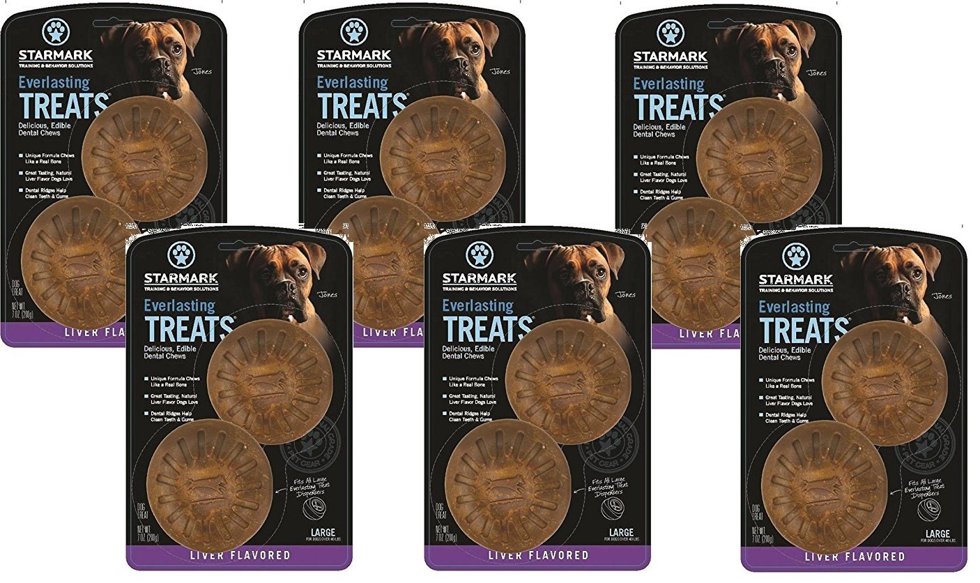 Starmark Everlasting Bacon Dog Dental Chews, Large, shown in the six-pack package.