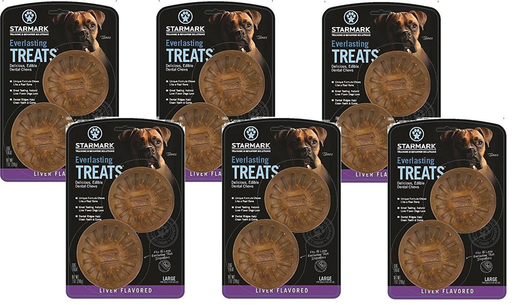 Starmark Everlasting Bacon Dog Dental Chews, Large, shown in the six-pack package.