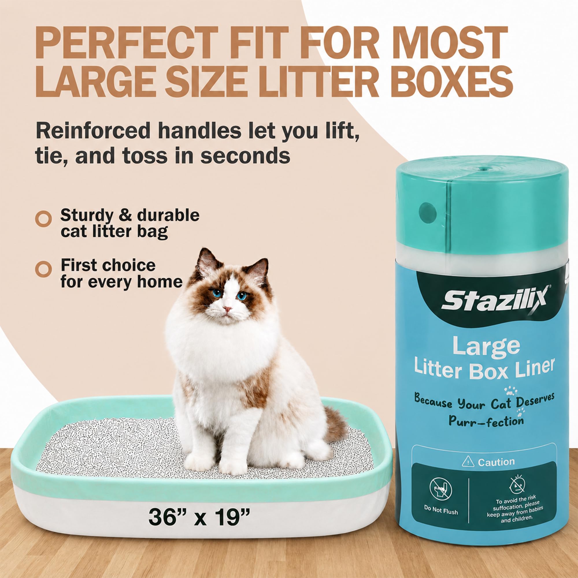 Stazilix jumbo cat litter box liners shown as a stack of bags.