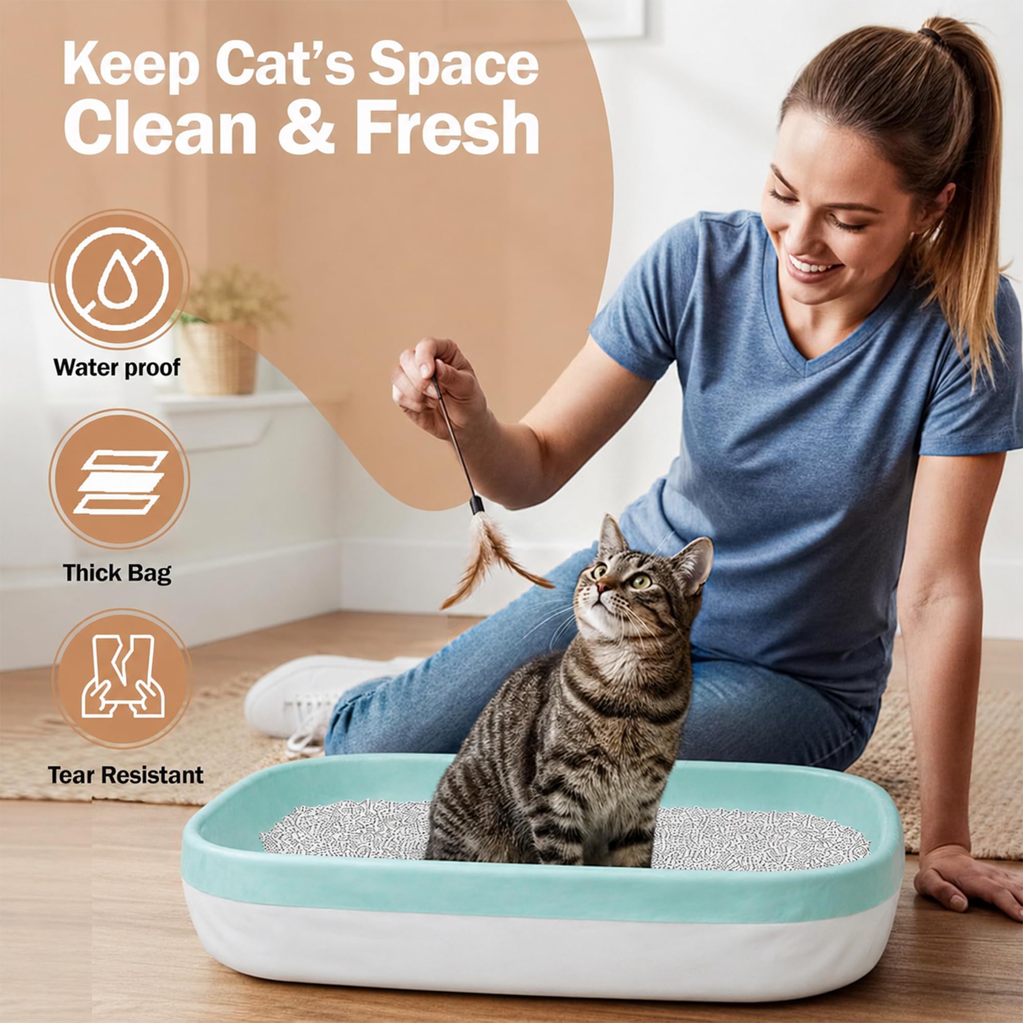 Stazilix jumbo cat litter box liner closed with its drawstring.
