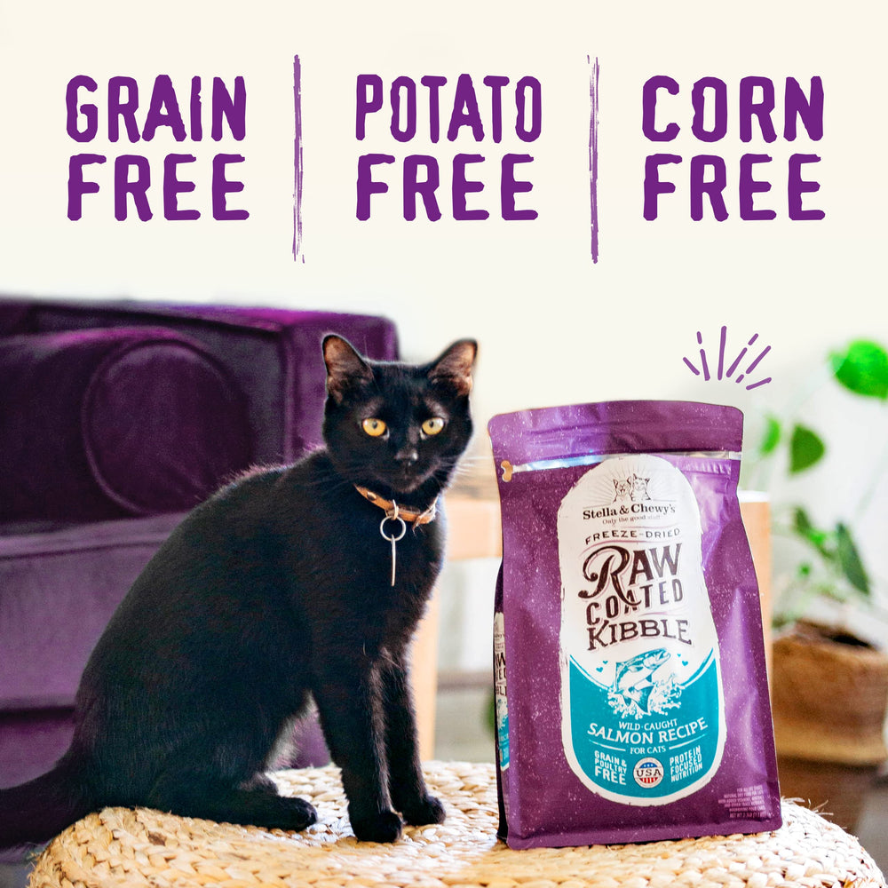 Stella & Chewy's Raw Coated Cat Food nutrition panel on the bag.