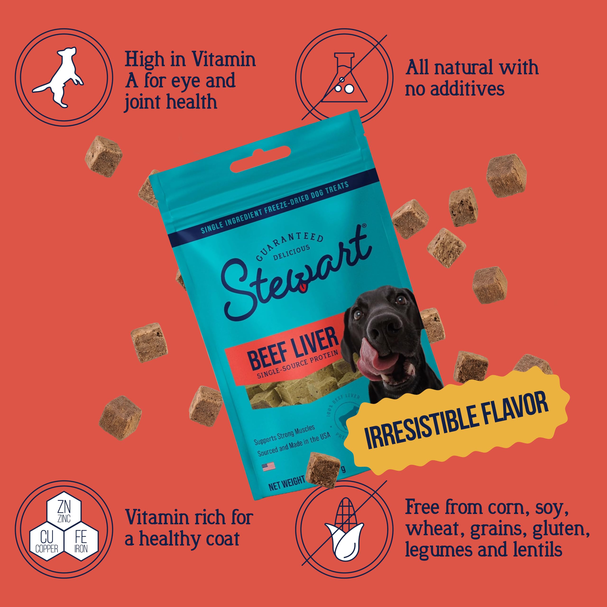 Stewart Freeze-Dried Dog Treats shown from an alternate pouch angle.