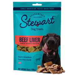 Stewart Freeze-Dried Dog Treats in the front view of the 8 oz pouch.
