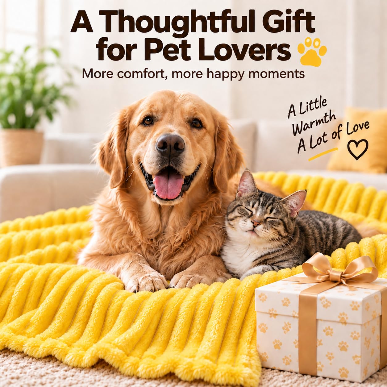 Stlemiko Yellow Dog Blanket shown in its range of size options.