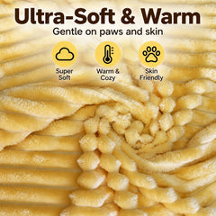 Stlemiko Yellow Dog Blanket laid over a sofa as a protective layer.