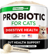 STRELLALAB Cat Probiotic Powder shown in its 4 oz jar.