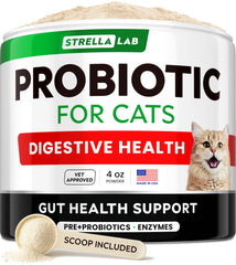 STRELLALAB Cat Probiotic Powder shown in its 4 oz jar.