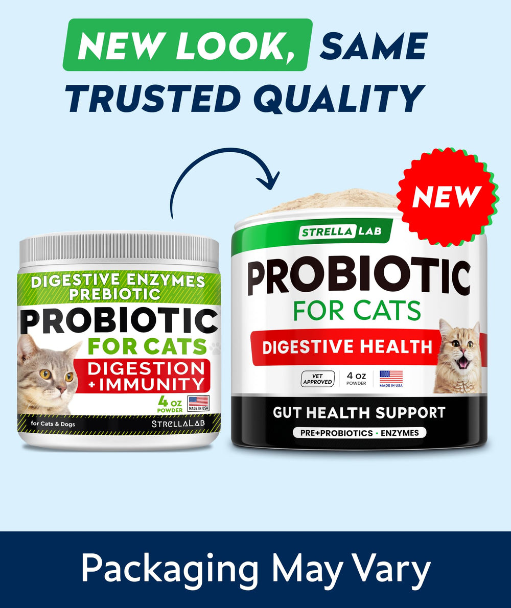 STRELLALAB Cat Probiotic Powder shown in its meal-mixable format.