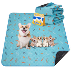 Sunheir washable dog pee pads shown from the front in the sky blue leaves pattern