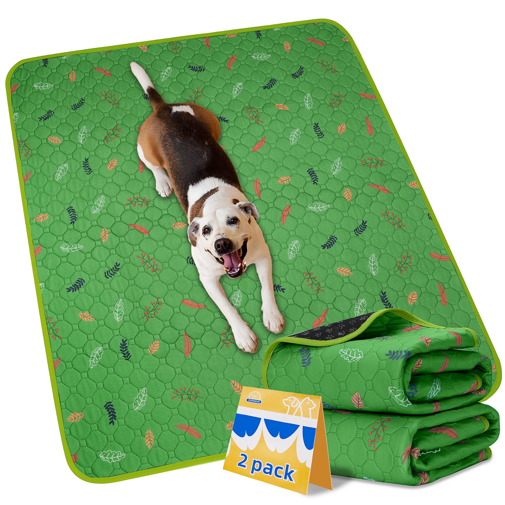 Sunheir washable pee pads shown from the front in the Leaves Green pattern.