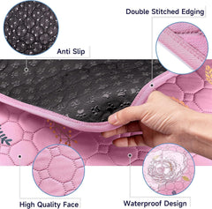 Sunheir washable pet pee pads displayed in the pink leaves pattern.