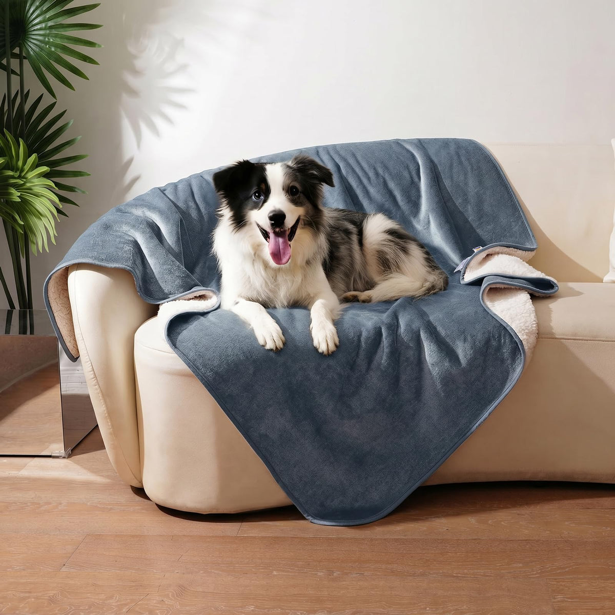 Sunheir waterproof pet blanket shown from the front in grey.