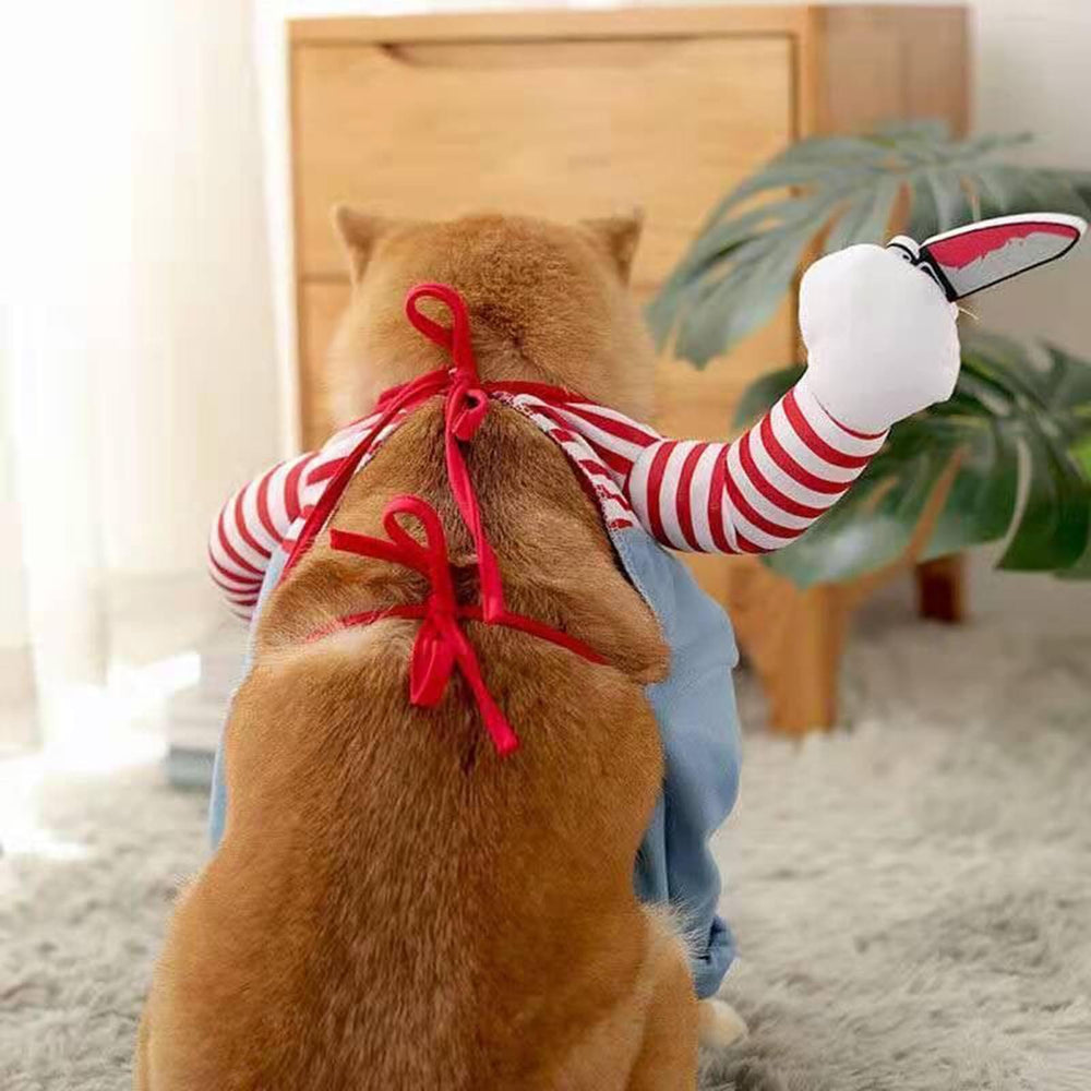 SunnyLisa Chucky dog costume worn by a pet for a character-inspired look.