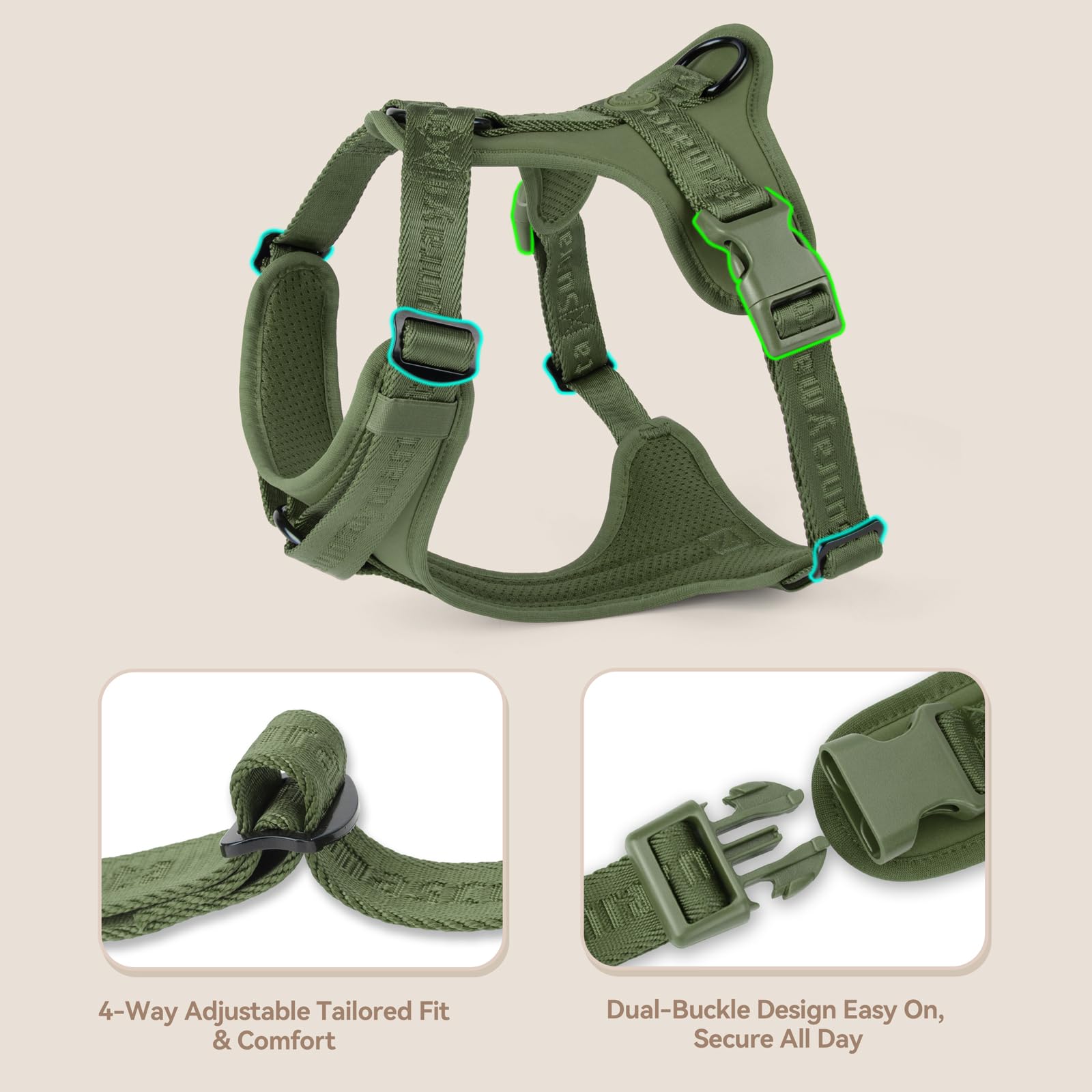 Sunraymascota Dog Harness detail illustrating its padded body support.